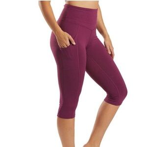 Free People Movement Purple Ruffle Capri Pants With Pockets, Size Large